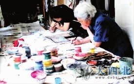 2010年87岁的欧阳琳和史敦宇共同作画