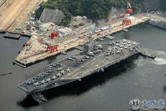资料图:长期部署在日本横须贺的美国海军华盛顿号航母。