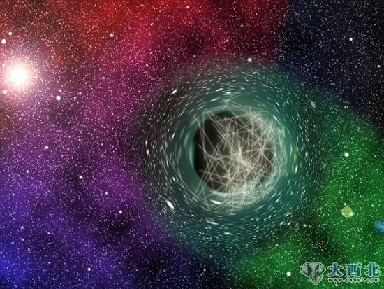 艺术概念图,展示了一个黑洞。轴粒子能够在黑洞周围积聚并放射出引力波 艺术概念图,展示了一个黑洞。轴粒子能够在黑洞周围积聚并放射出引力波