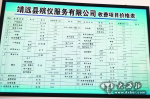 靖远县殡仪服务公司公示在丧葬大厅的收费标准