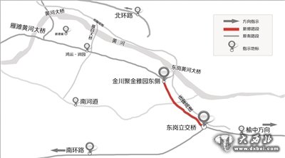 T605号路东段新建路段示意图（红线标注路段）